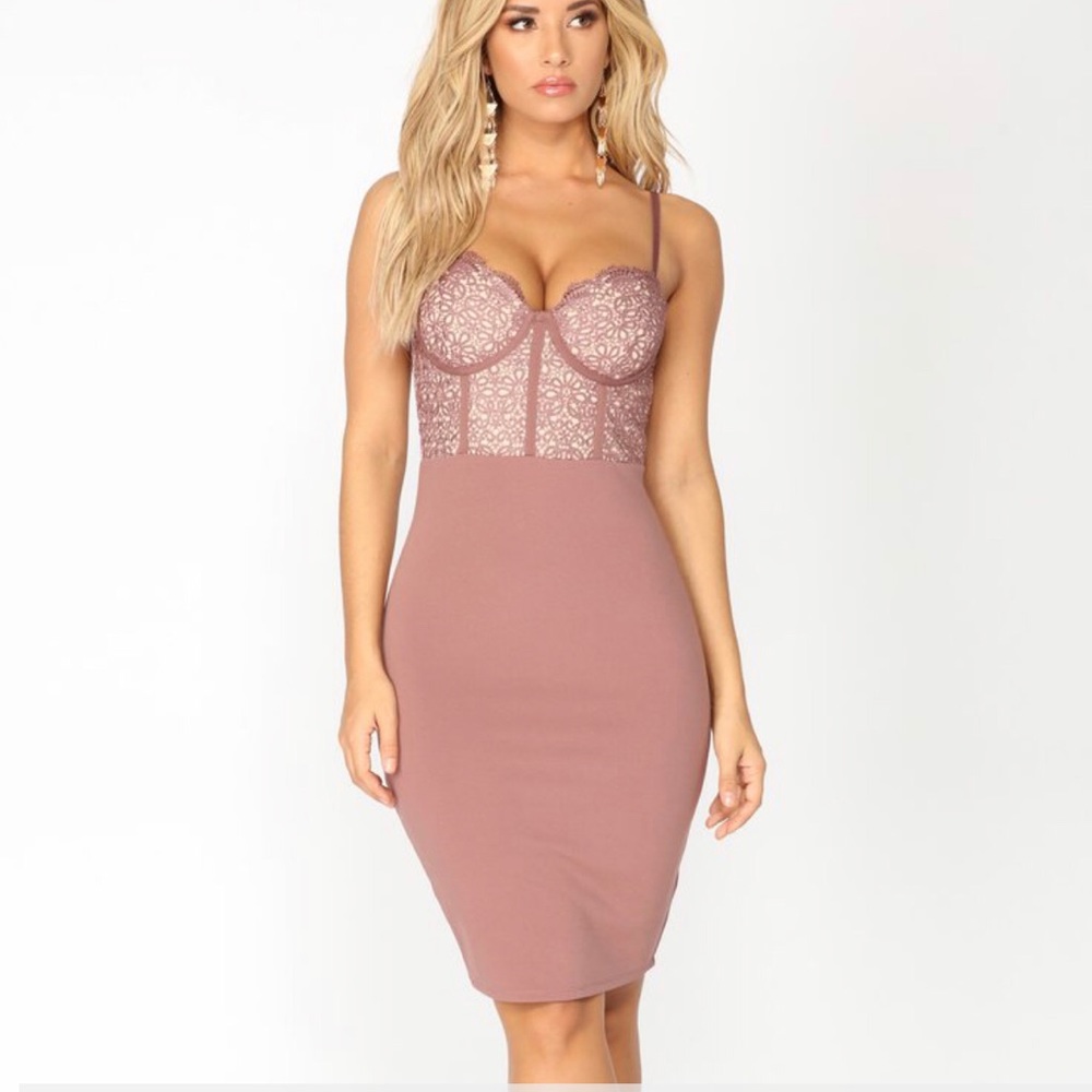 Fashion Nova Mauve Lace Bustier Midi Dress